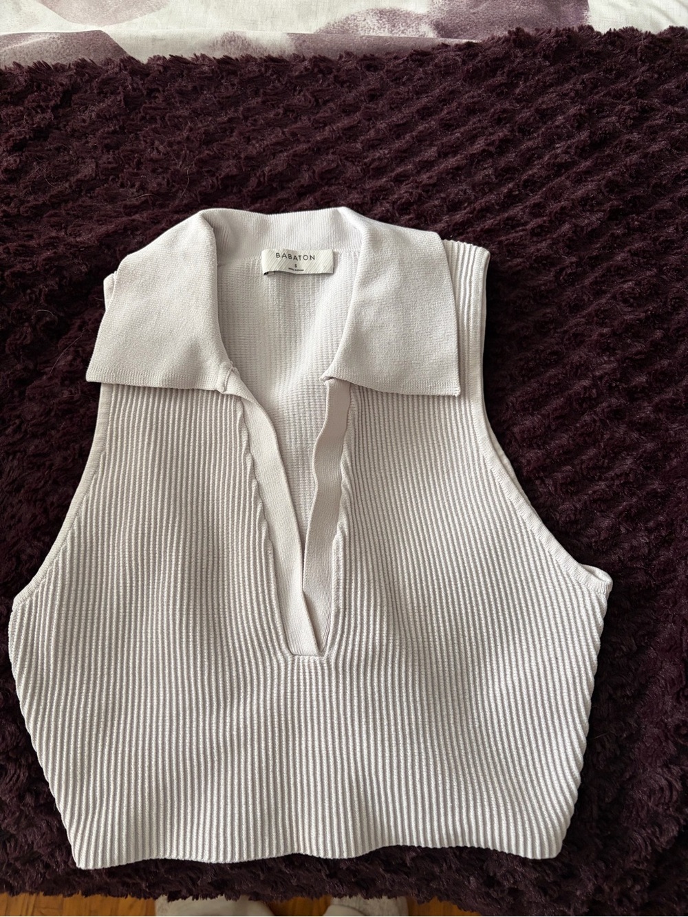 Babaton Neutral Cream Ribbed Sleeveless Polo Tank